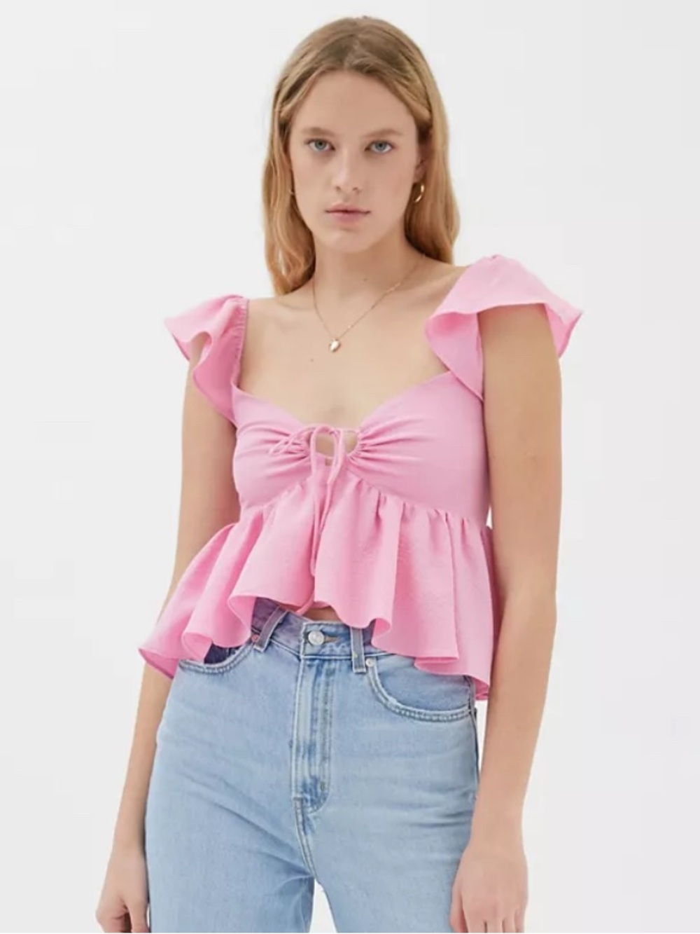 Urban Outfitters Sierra Key Babydoll Pink Blouse SZ M